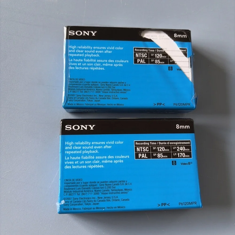2 Sony 8mm P6120MPR 120 minute MP 8 Standard Video  Cassettes  -  New Sealed